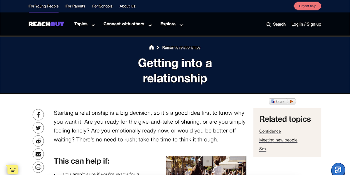 ReachOut: Getting into a Relationship